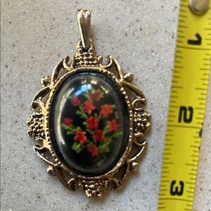 Elegant Gold tone vintage Floral Pendant with mirror very unusual